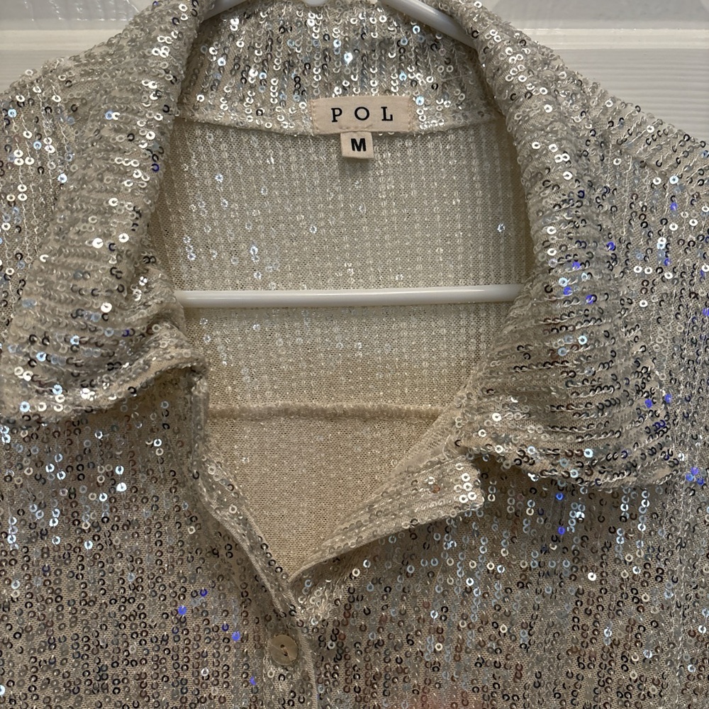 POL Sparkling Silver Sequin Blouse - Picture 2 of 6